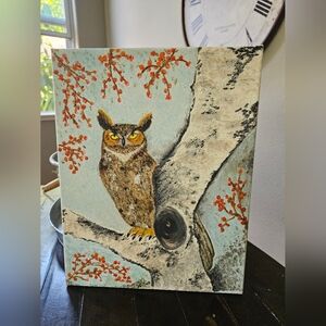Owl on Birch Tree Canvas Art